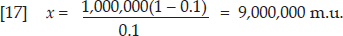 In fact, when d=1,000,000 m.u. and c=0.1, in the case of a monopolistic bank, the net credit expansion would be equal to: