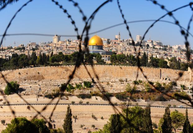 Mount of Olives behind barbed wire