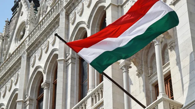 Hungary flag on building in Budapest