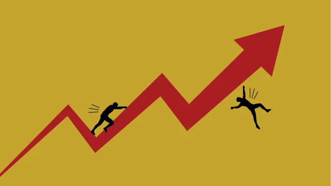 A red line graph trending upwards