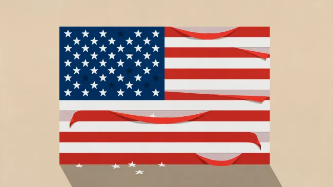 An American flag, falling apart