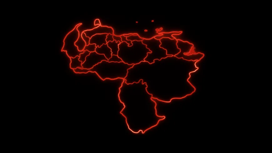 A glowing map of Venezuela