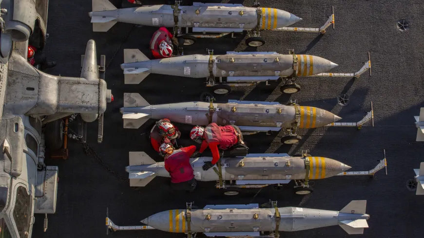 U.S. Sailors prepare to stage ordnance on the flight deck of Nimitz-class aircraft carrier USS Abraham Lincoln (CVN 72) in support of Operation Epic Fury, Feb. 28, 2026. (U.S. Navy photo)