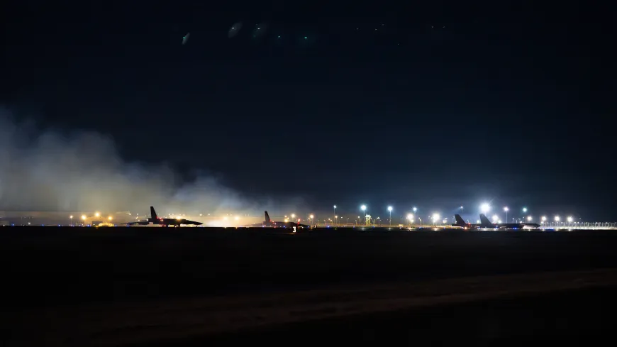 A U.S. Air Force B-52H Stratofortress bomber taxis for takeoff in support of Operation Epic Fury, March 2, 2026.