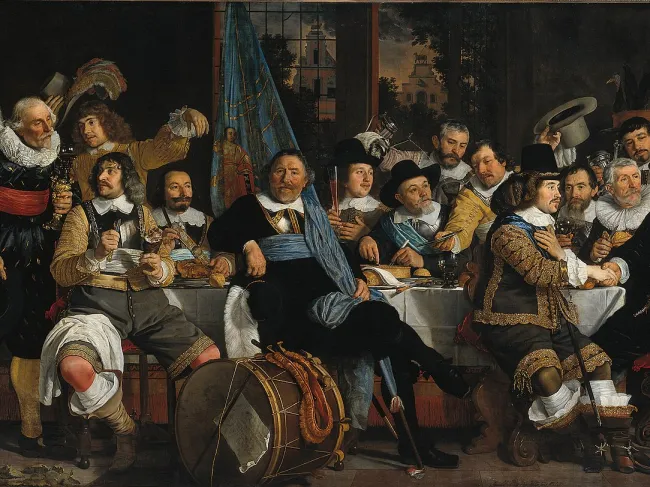Featured picture from the article: painting by Bartholomeus van der Helst depicting a banquet of the Amsterdam Civic Guard in celebration of the Peace of Münster, the treaty that ended the Eighty Years' War and gave independence to the Dutch Republic.