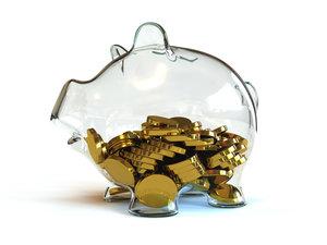Gold coins in the piggy bank Gold coins in the piggy bank