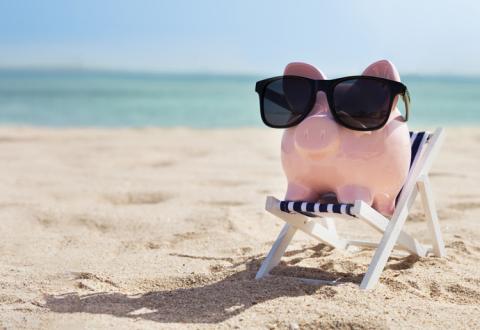 piggy bank on beach